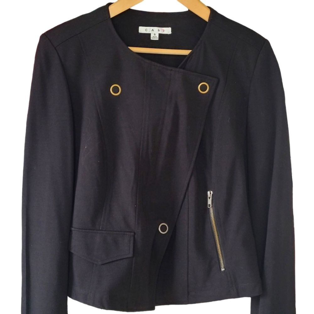 CAbi Black Moto Ponte Knit Jacket-Sz S